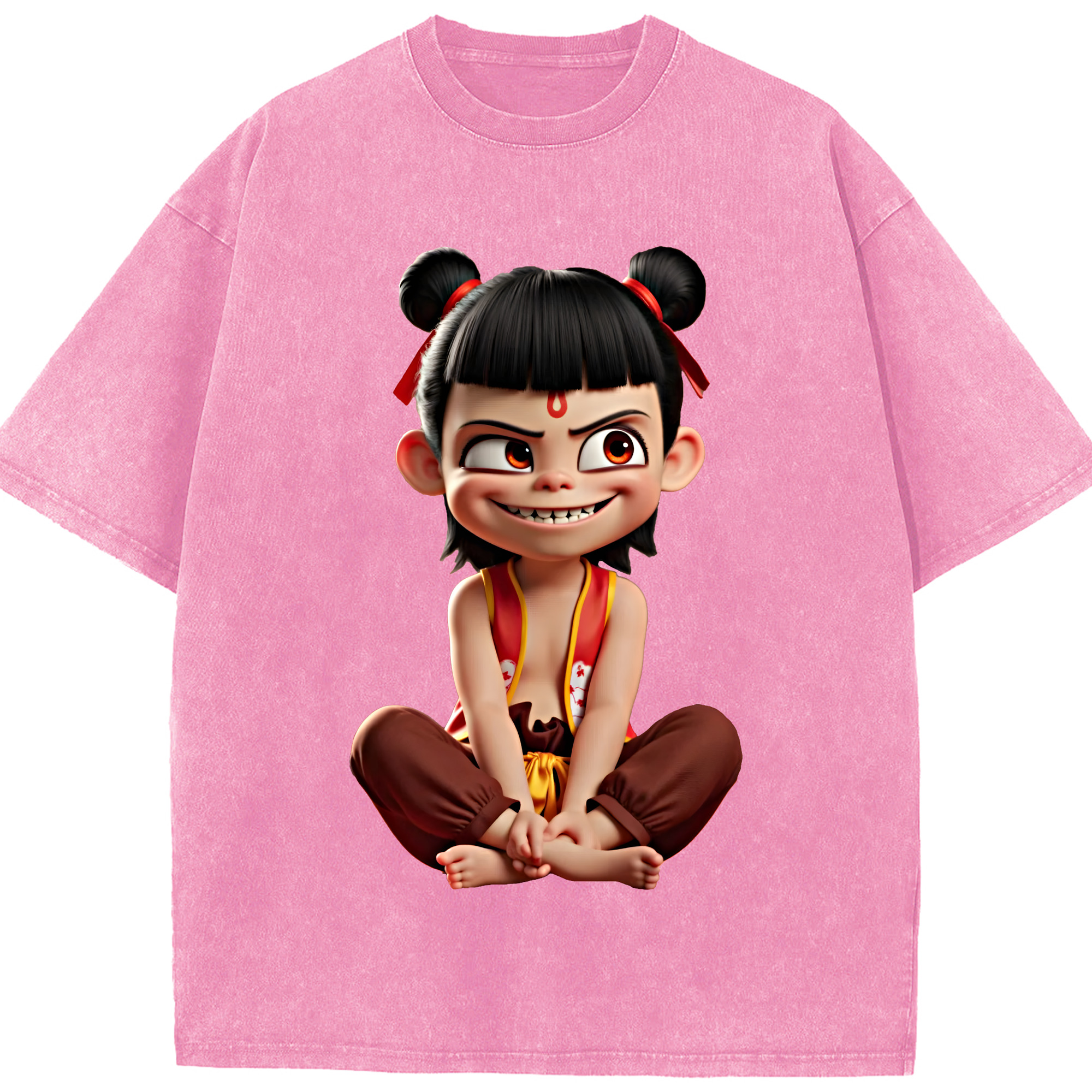 （画像用） Ne Zha 2 ナタ 魔童の大暴れ 綿100% ヴィンテージ風 半袖Tシャツ（フロントプリント）